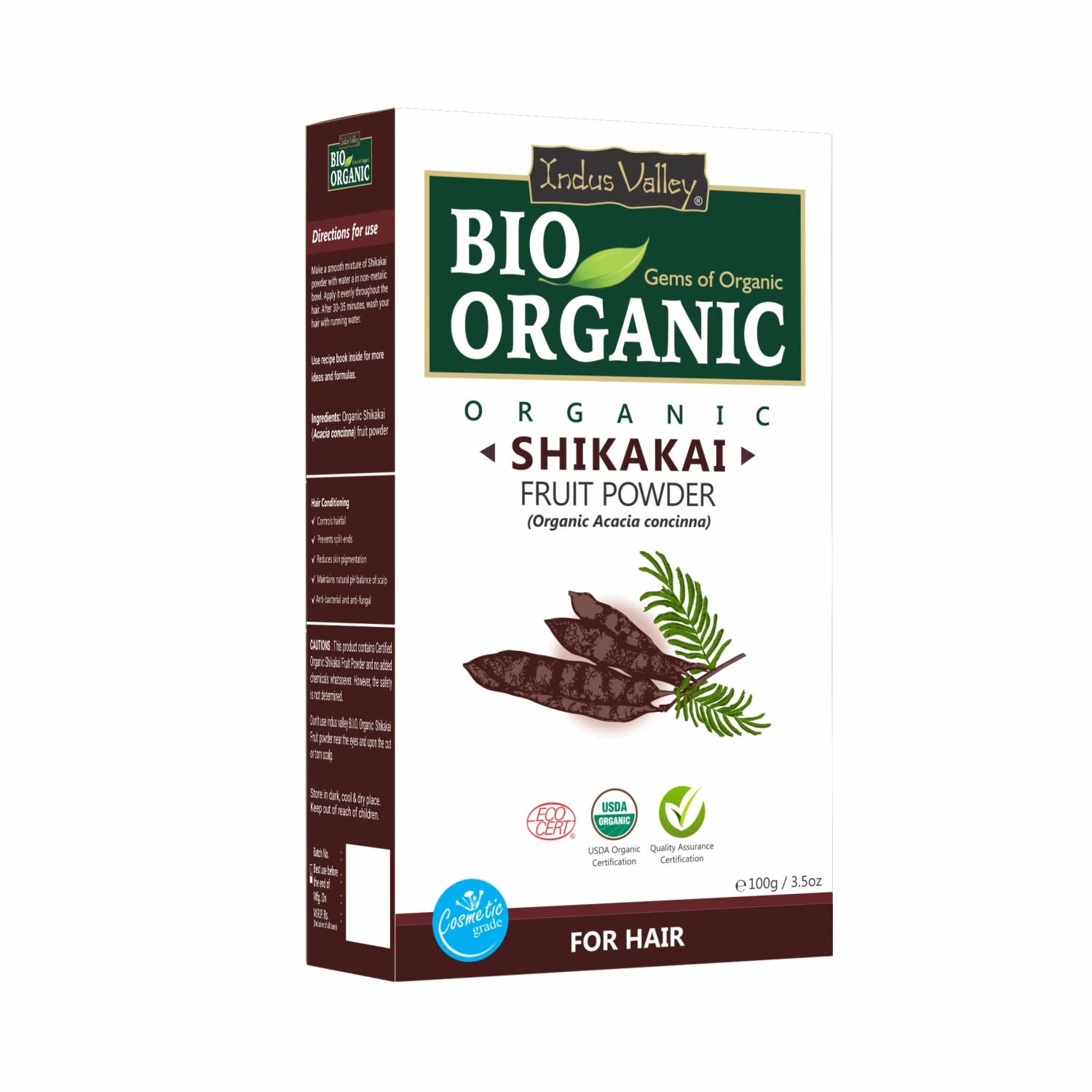 INDUS VALLEY Organic Shikakai Powder for Frizzy, Soft & Shiny Hair Acacia Concinna Care Strengthening, Nourish, Conditioner Cleanser - (100G), 1 Count