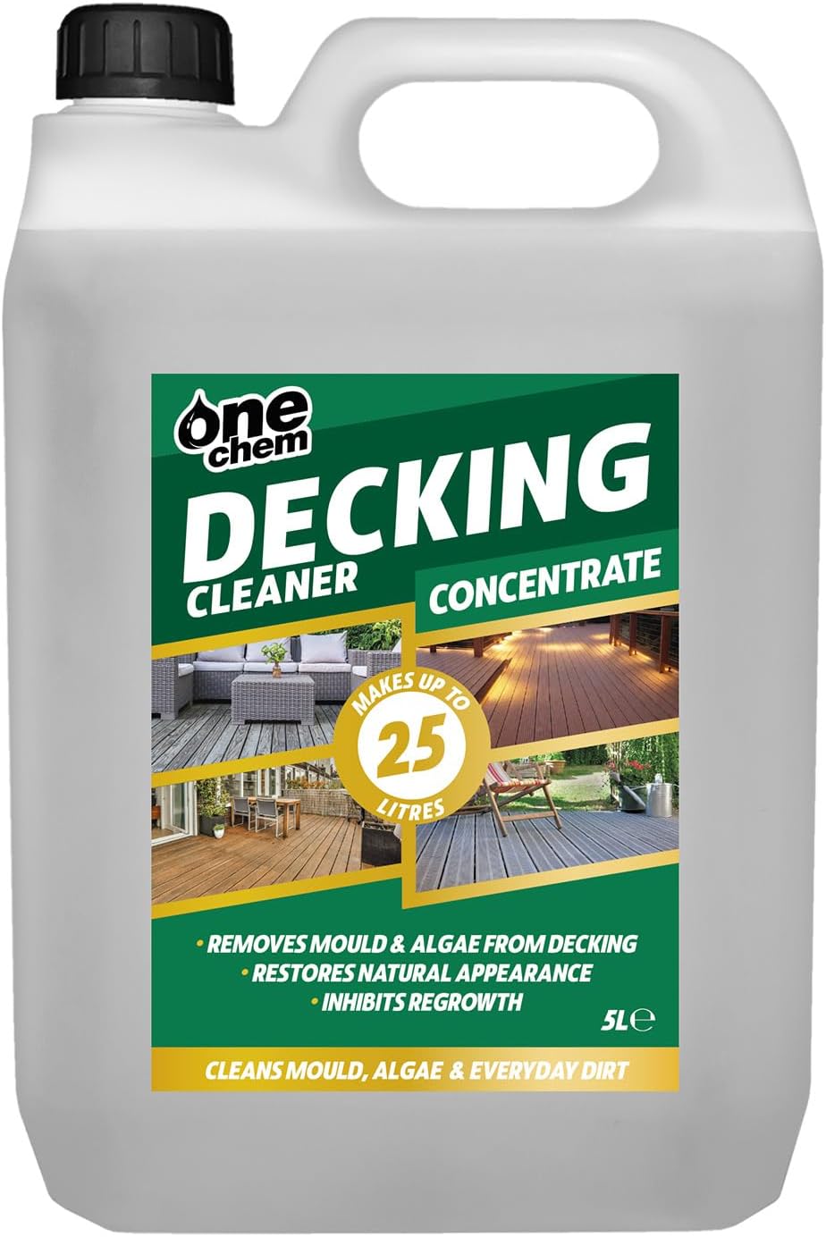 One Chem Decking Cleaner 5 Litre Concentrate, Cleans Mould, Algae and Dirt, Inhibits Regrowth, Makes up to 25 Litres