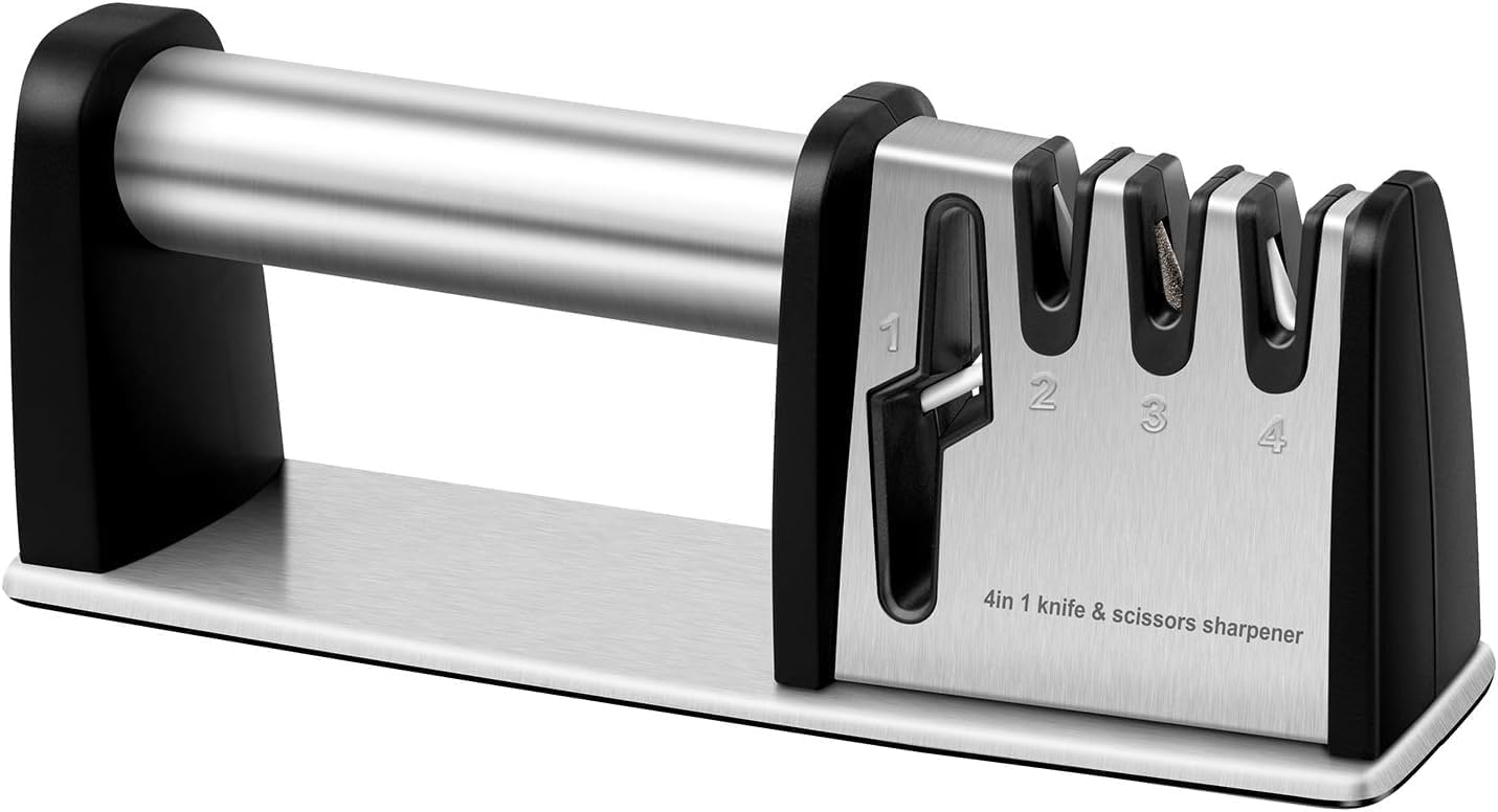 Knife Sharpeners, 4 in 1 Professional Chef's Kitchen Knife Accessories, Kitchen Blade & Scissors Sharpening Tool, Manual Knife Sharpener for Kitchen Knife