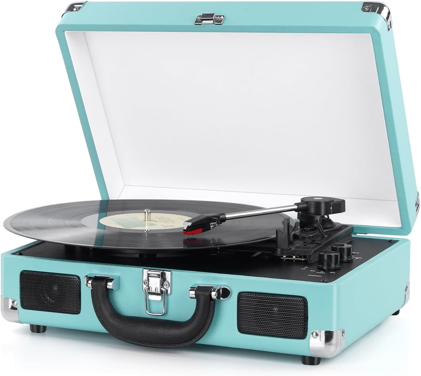 Vinyl Record Player 3-Speed Bluetooth Suitcase Turntable with Built-in Speakers RCA Line Out AUX in Headphone Jack Vintage Record Player,Convert Vinyl to WAV or MP3