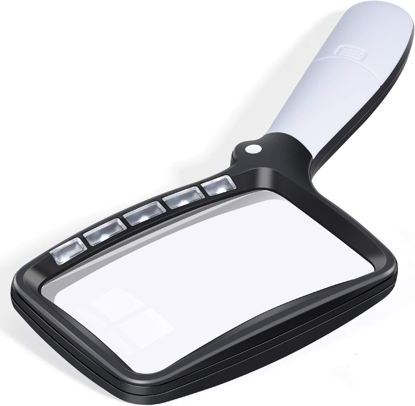 Kaome Rectangular Magnifying Glass with Light Magnifier Large Foldable Handheld 5 LED, 2 Dimming Modes, 2X Magnifying Reading for Seniors Low Vision Books Pages Magazines Newspapers Maps Jewelry