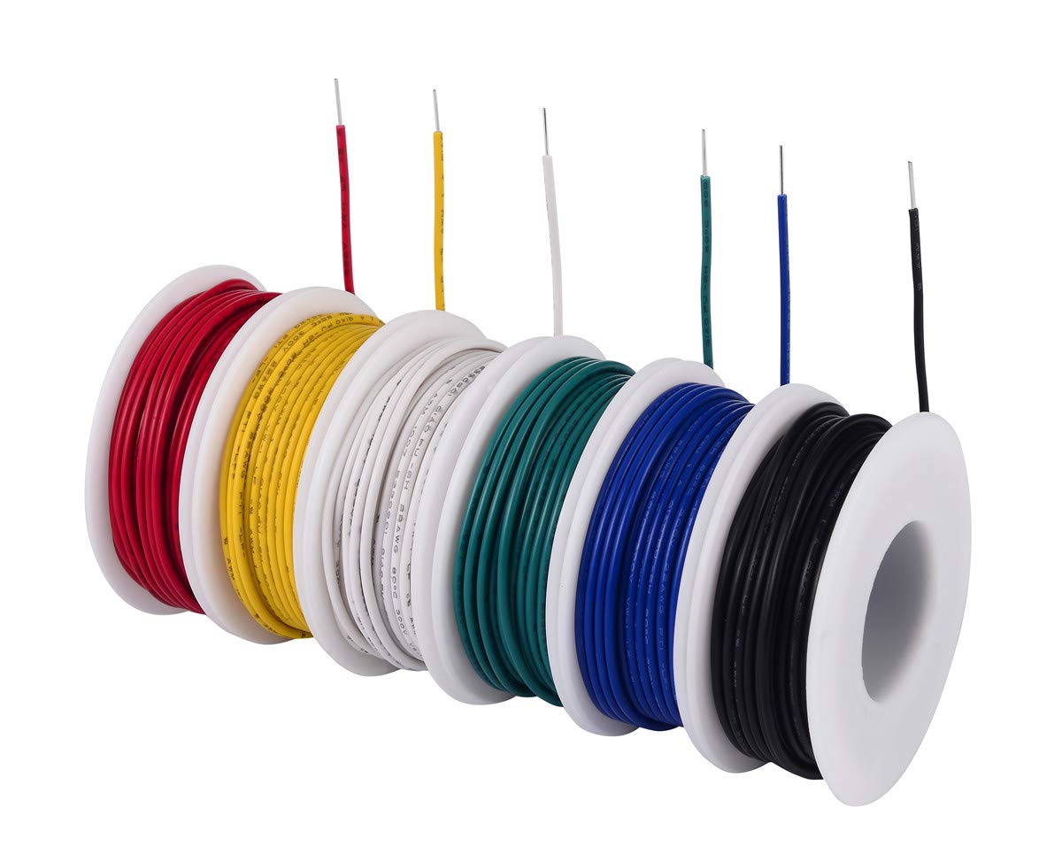 TUOFENG 24 AWG Solid Core Wire Kit, Tinned Copper, 6 Colors, 30 ft Each