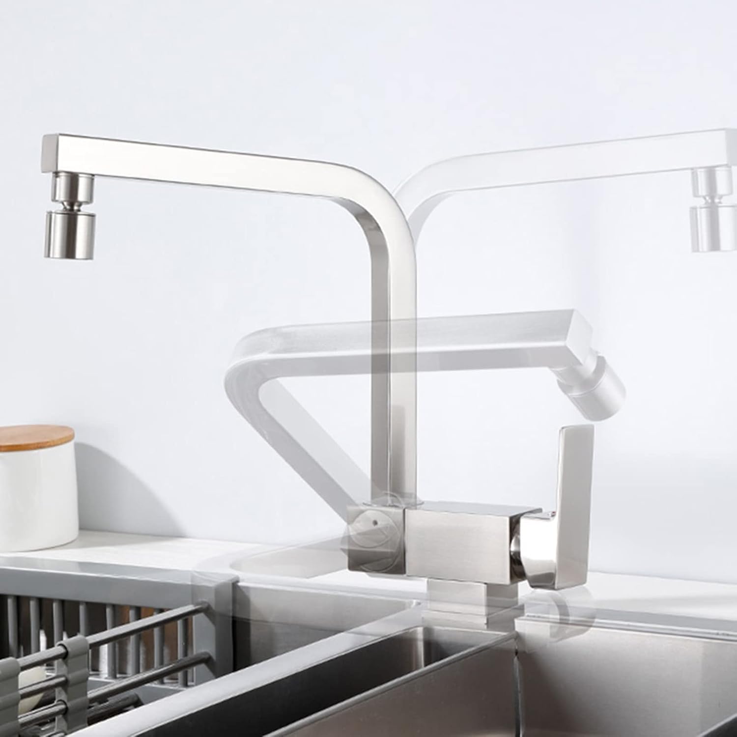 Kitchen Sink Mixer Tap, Foldable, with Inner Window, Brass, Parallelizable, Swivel, Single Hole, for Hot and Cold Water, Brushed, Dual Mode
