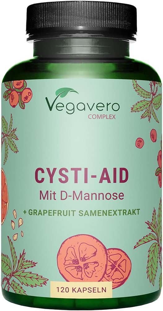 Vegavero Cystitis Relief | 100% Natural UTI Support | 2000 mg D-Mannose and Cranberry Extract | with Grapefruit Seed, Stinging Nettle and Bearberry Extracts | NO Additives | Vegan