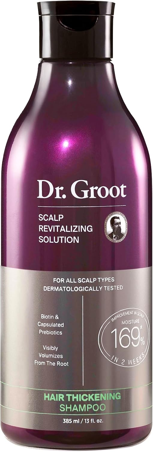 Dr. Groot Scalp Revitalizing Solution Hair Thickening Shampoo | With Biotin and Prebiotics | Clinically Helps Visibly Volumize Thin, Damaged or Dry Hair, 385 ml