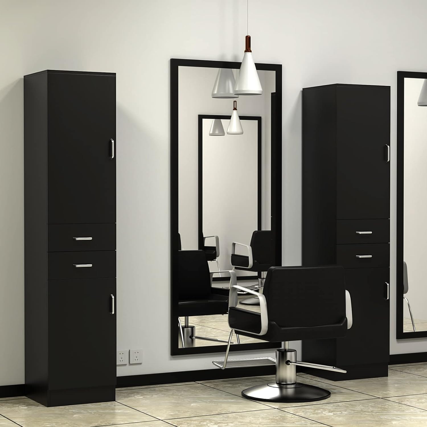 Salon Station Salon Furniture, Barber Station Hair Salon Furniture w/2-Tiers Shelf, 2 Drawers and 2 Storage Cabinet Beauty, Salon Spa Equipment Styling Stations for Salons