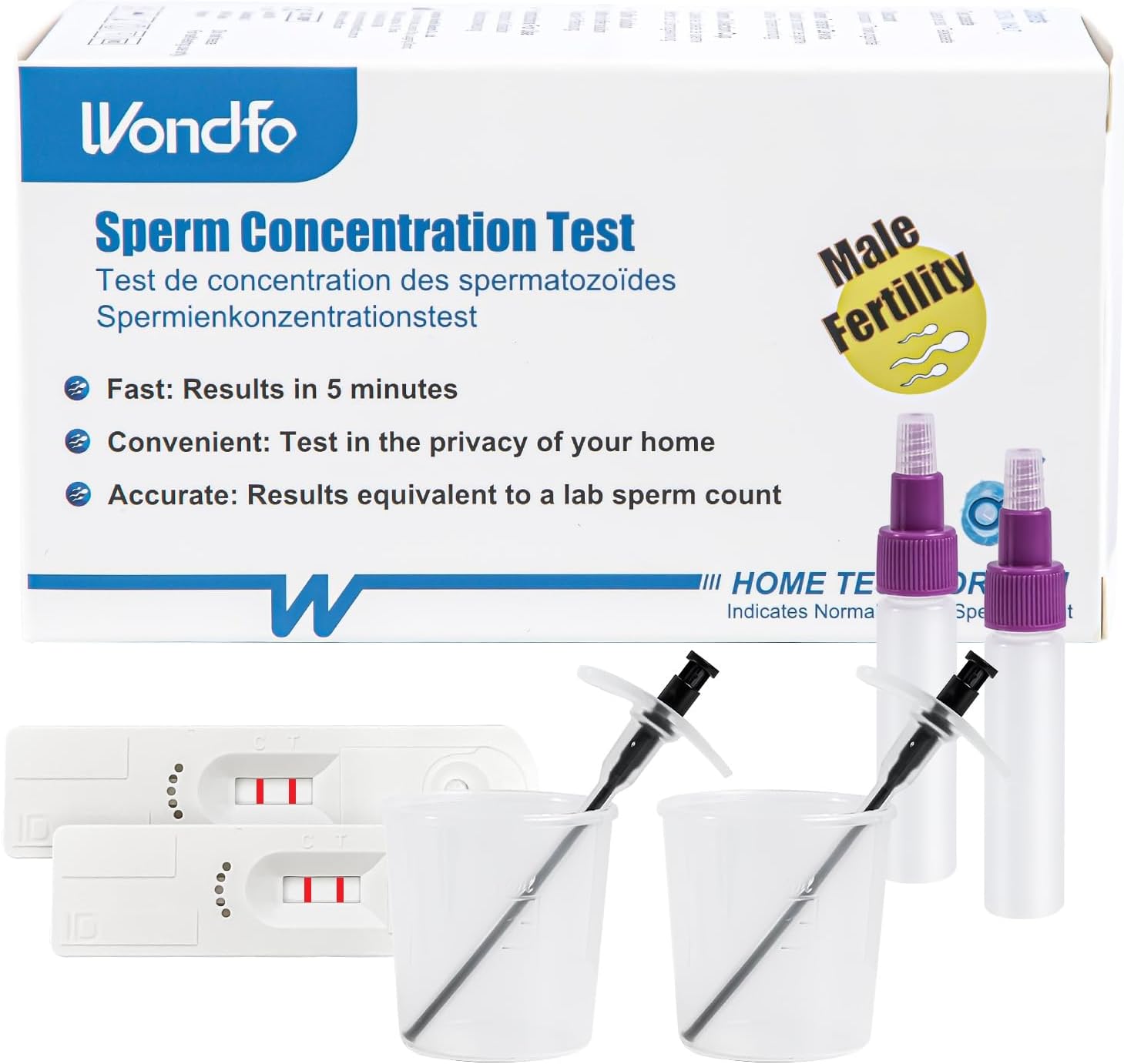 Wondfo Male Fertility Test 2 Tests Sperm Test Kit for Checking Sperm Count Normal or Low Accuracy Privacy