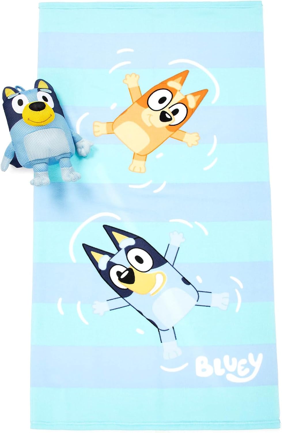 Jay Franco Bluey & Bingo Bath Towel & Bath Buddy Set - Kids Bathtub Accessories - Includes 25 x 50 Inch Microfiber Towel & 13 Inch Bluey Water Play Buddy
