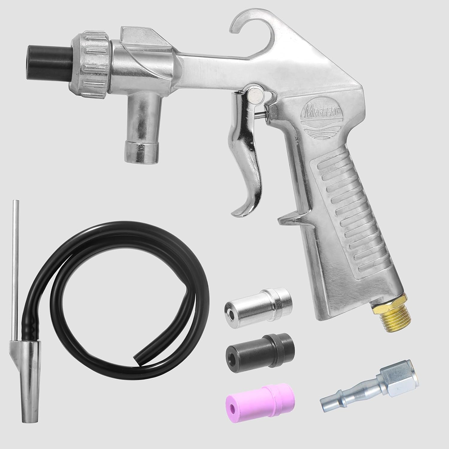 HENYEER Sand Blasting Gun Kit,Handheld Sand Blaster Sandblaster with 4 Nozzles and Rubber Hose (1.05M),Abrasive Air Sand Blasting Gun for Decorate Removing Surface Paint Stains Rust