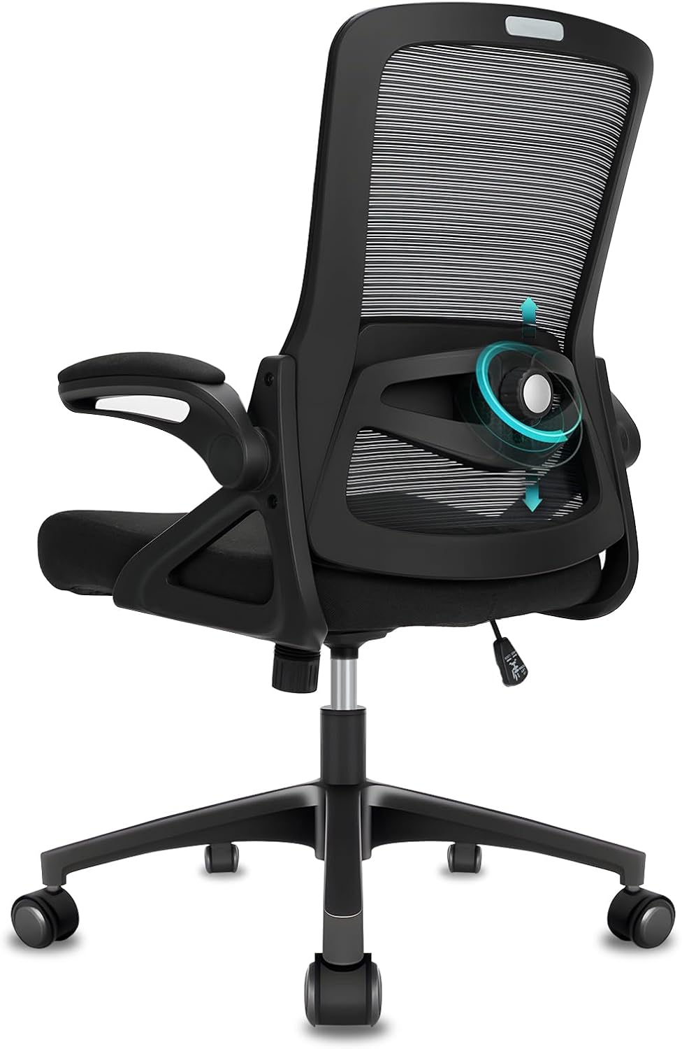 Ergonomic Office Chair, 4D Lumbar Support Mesh Desk Chair with 90° Folding Armrests, 150kg Load Height Adjustable Computer Chair for Home Office, Black