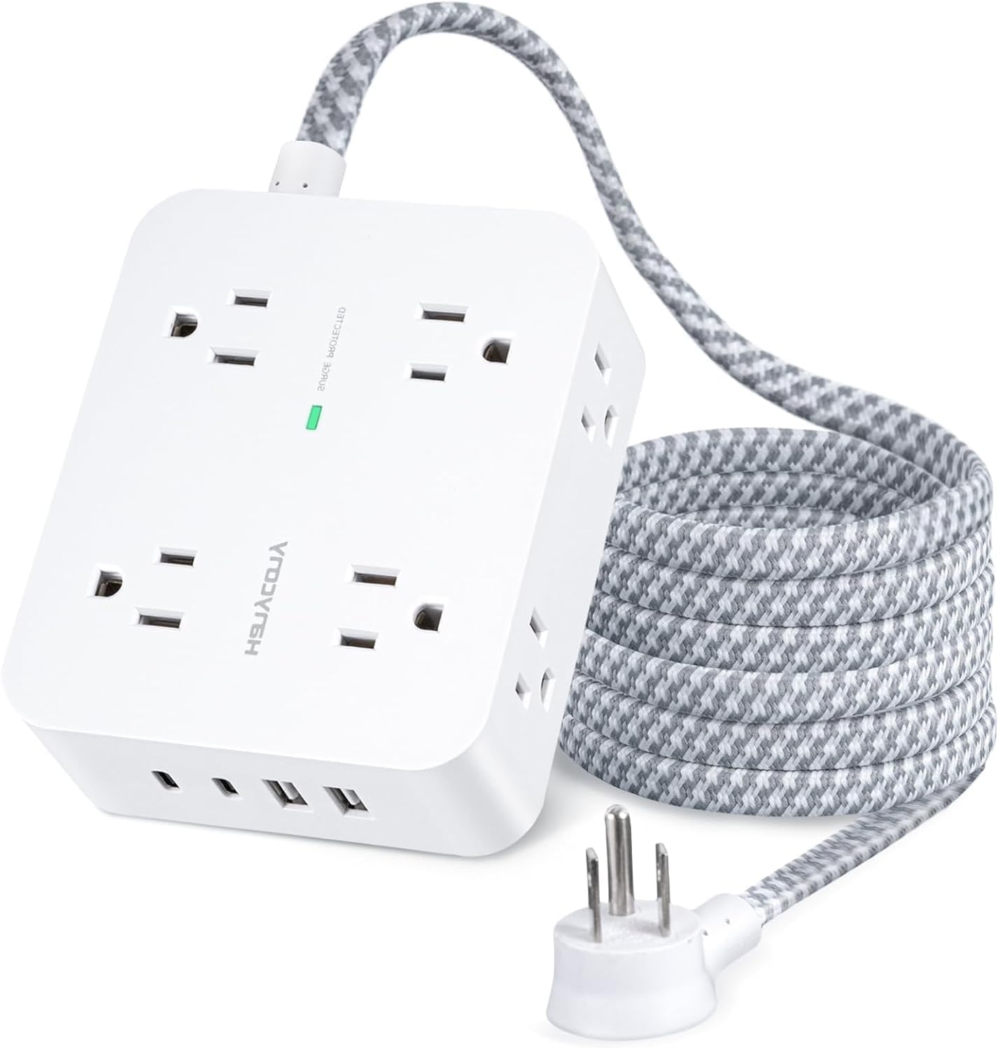 Extension Cord 20 Ft, HANYCONY Power Strip Surge Protector with 8 Outlets 4 USB Ports(2 USB C), Long Cord, Flat Plug, Wall Mount, Desk USB Charging Station for Home Office Essentials