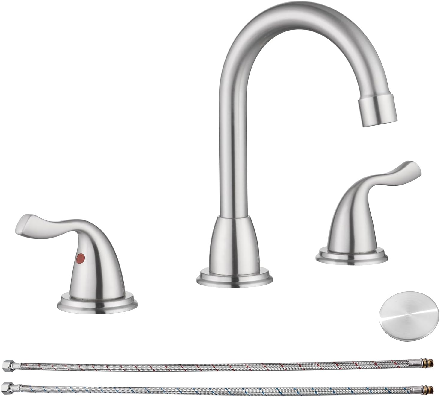RKF Bathroom Faucets for Sink 3 Hole Brushed Nickel 8 inch Widespread Bath Sink Faucet with Drain Double Lever Handle Vanity Basin Mixer Tap with Hose&Deck RKF03011
