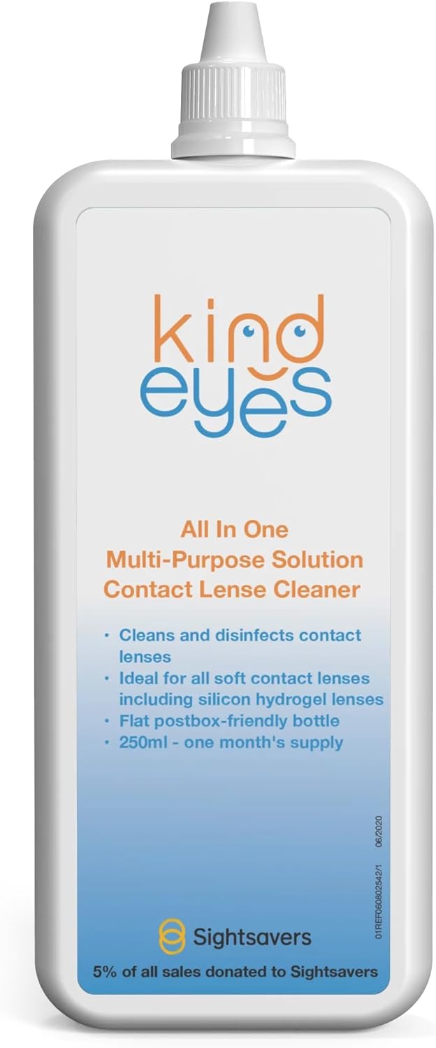 Contact Lens Solution 250ml - 4 Weeks Supply - Multi Purpose All in 1 Contact Lens Cleaner - Clean & Moisturise Soft Contact Lenses - Donation to Sightsavers - Post Box Friendly