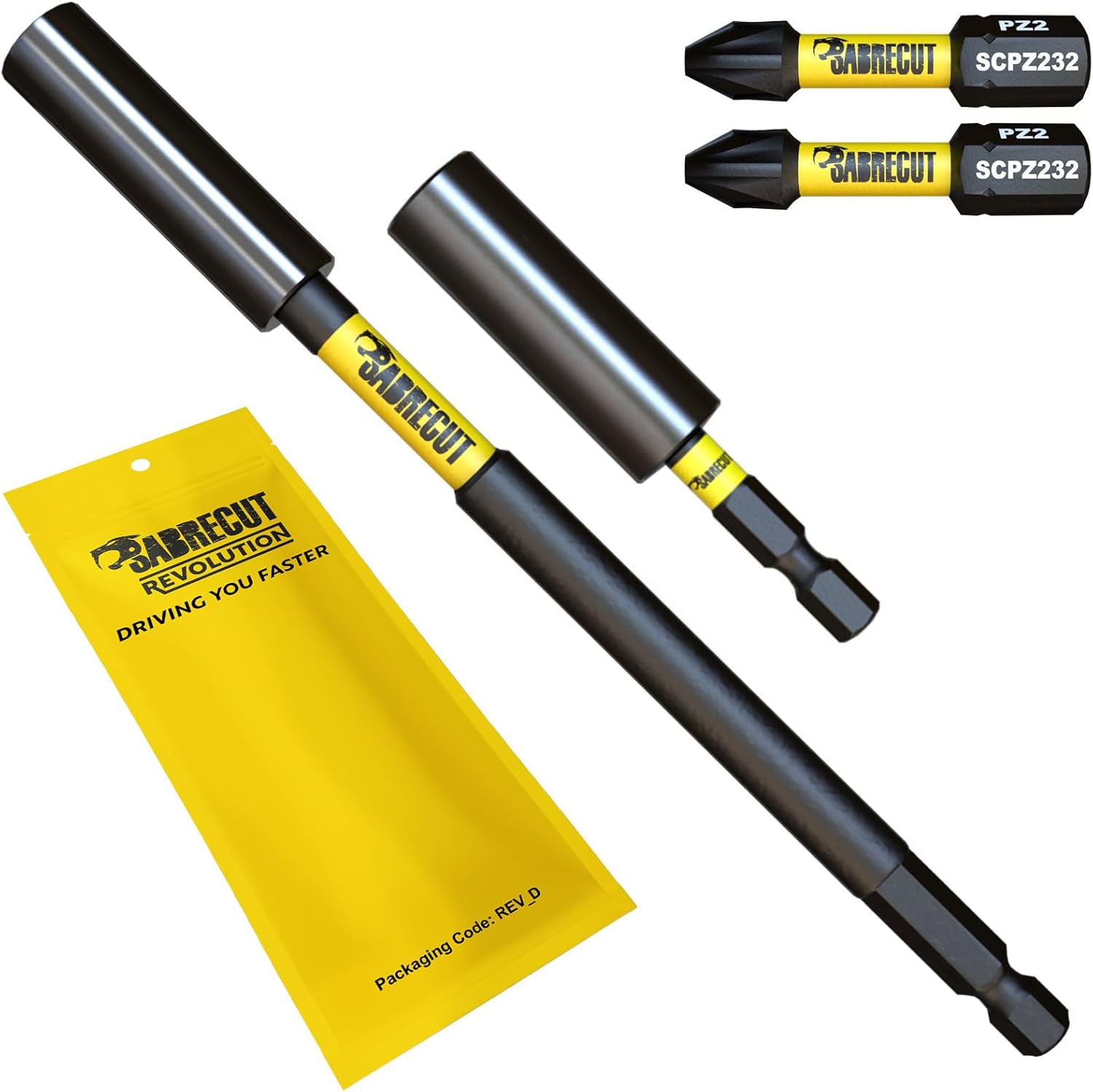 4 Piece SabreCut SCRK1 Magnetic 60mm and 152mm Professional Impact Bit Holders with 2 x 32mm PZ2 Screwdriver Impact Bits
