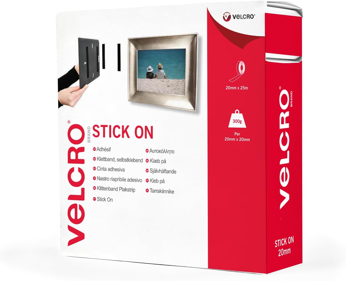 VELCRO® Brand | Stick On Tape | Cut-to-Length Strong Hook & Loop Self Adhesive Sticky Tape Perfect for Room Décor & Home, Office, Garage Use | Black | 20mm x 25m