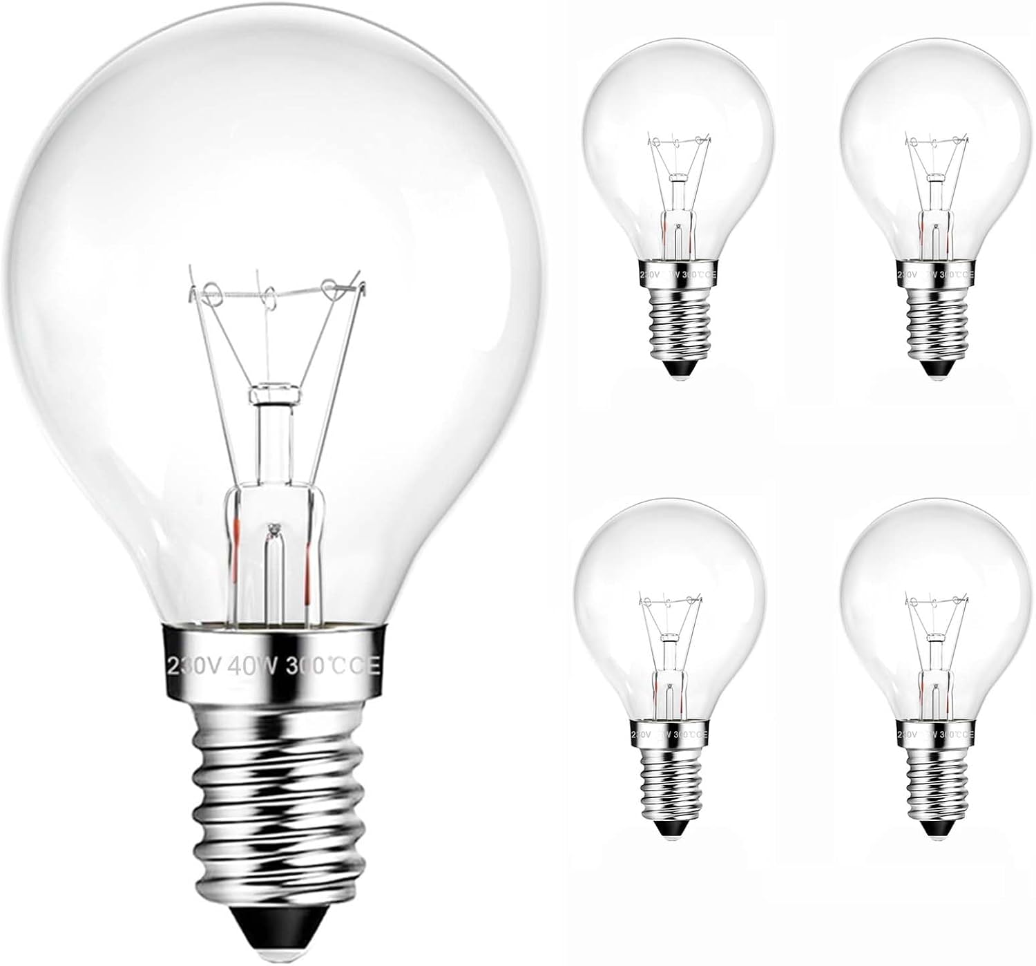 JQslight G45 E14 Oven Bulb 40W Dimmable Warm White 2700K Incandescent Light Bulb，E14 SES Golf Ball Bulbs，G45 Small Edison Screw Light Bulb Suitable for Cookers Oven，Pack of 4.