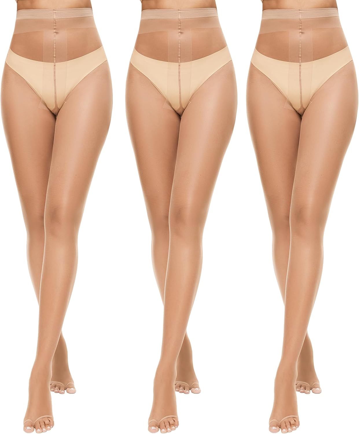 Yilanmy Toeless Sheer Tights 10D Open Toe Pantyhose for Women High Waist Tights Without Toes 3 Pairs