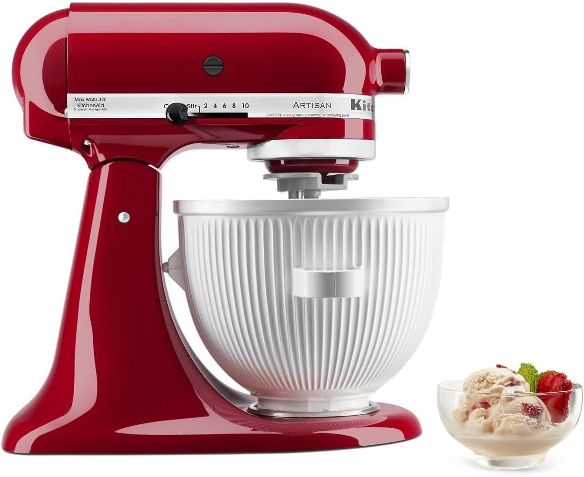 KitchenAid Ice Cream Maker Attachment for Stand Mixer, 2 Quart, KSMICM, White