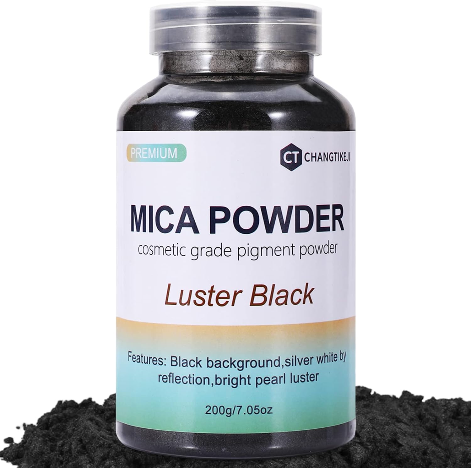 Mica Powder 200g Large Jar Shiny Black Mica Powder Pigment for Epoxy Resin Lip Gloss Paint Paint Soap Making Nail Polish Candle Making Bath Bombs (Glossy Black)