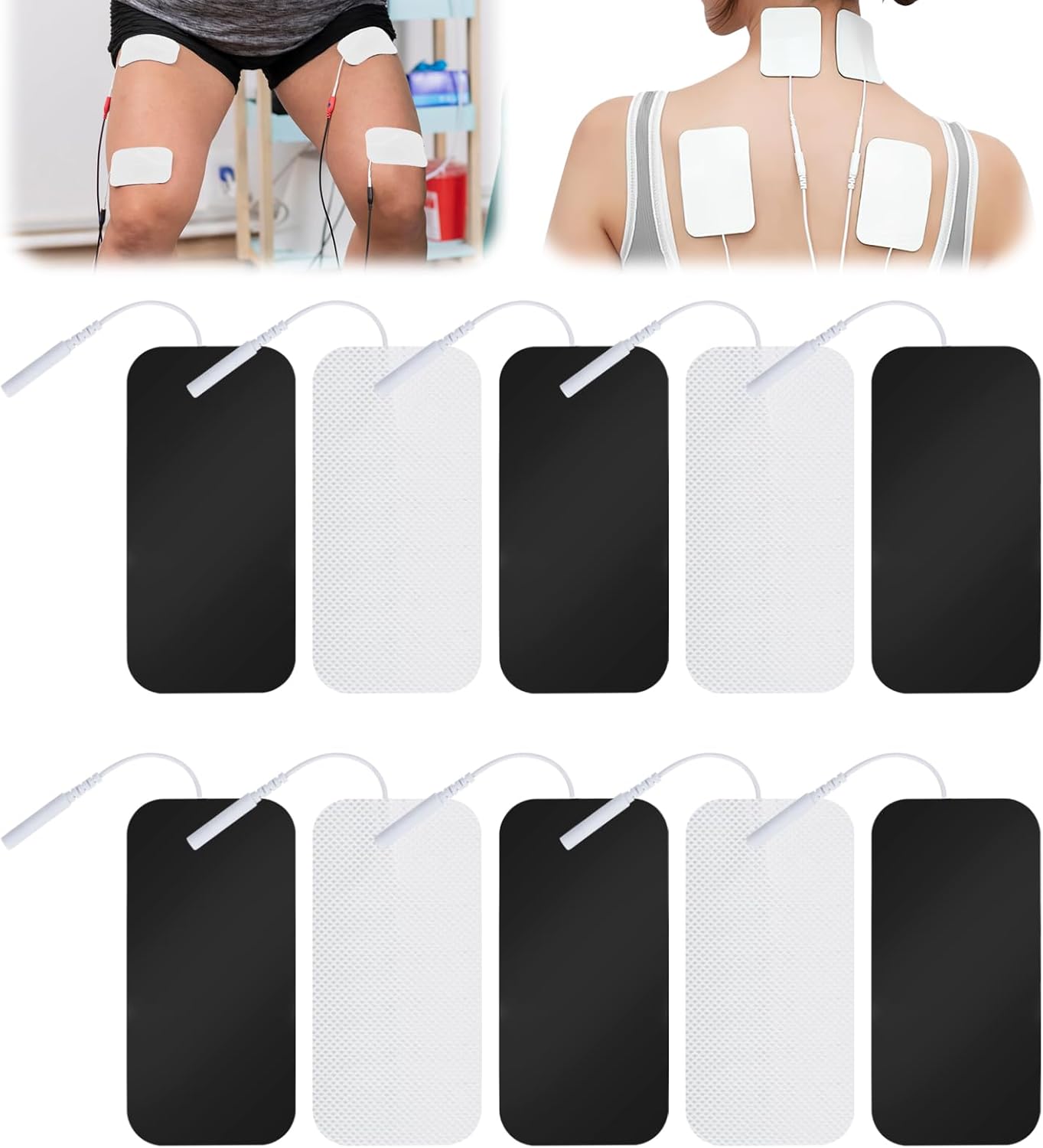Electrode Pads for TENS Unit, 2"X4" Self-Adhesive Replacement Patches Compatible with Neurotrac, Tenscare, Auvon Machines, Reusable Pads with 2mm Pin for Electrotherapy (10Pcs)