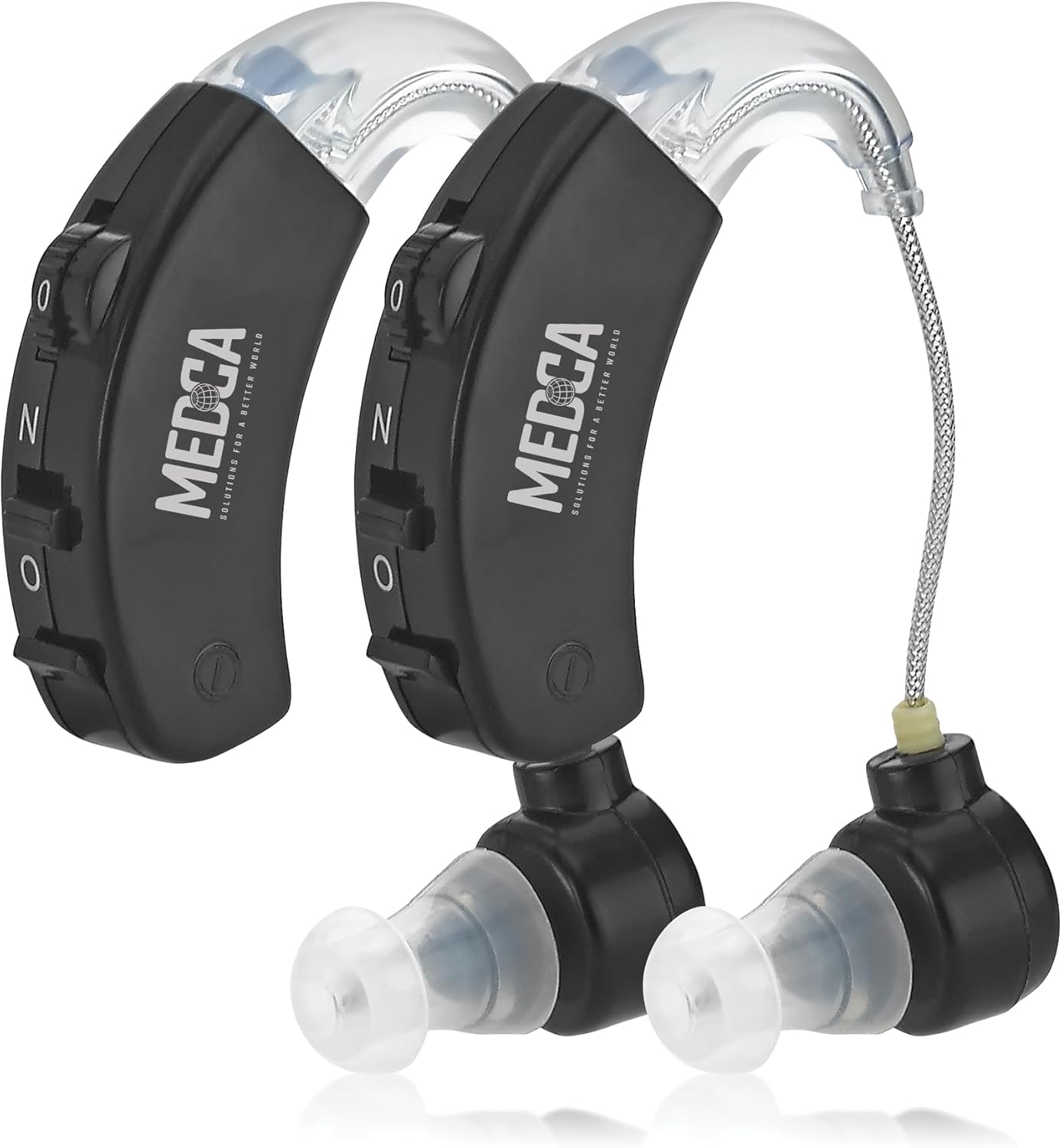 Behind The Ear Sound Amplifier - BTE Sound Ear Amplification Device and Digital Sound Enhancers for Seniors, Noise Reducing, Black, by MEDca