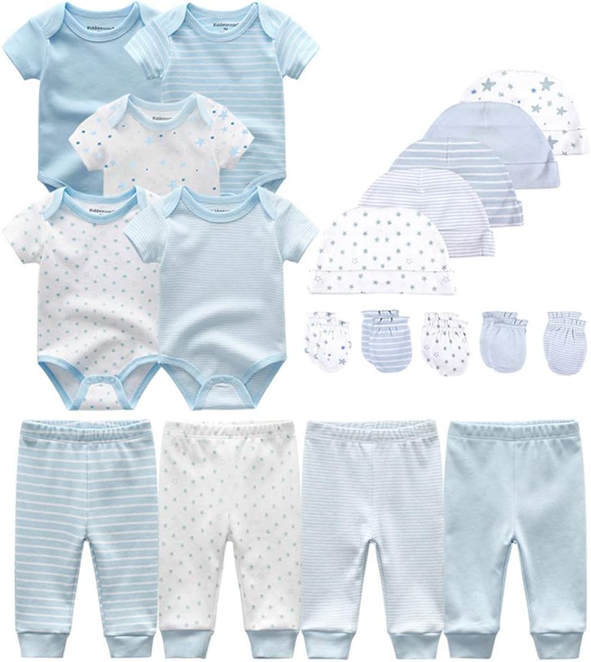 Kiddiezoom Baby Bodysuits Pants Infant Onesie Clothes Set Outfits Boy Girl Cotton Caps Scratch Mitten Set