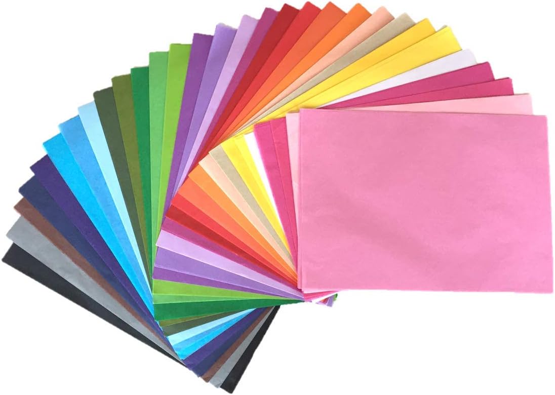 CREAVVEE 300pcs Craft Tissue Paper Sheets Set, A4 Assorted Colors, Kids DIY Craft Kit Decorative Tissue Paper