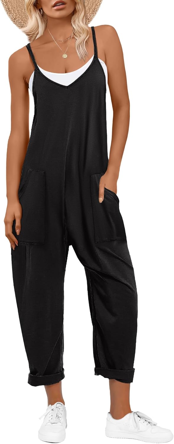 ANRABESS Jumpsuits for Women Casual Summer Overalls Sleeveless Spaghetti Strap Romper Jumpers Trendy Beach Vacation Outfits
