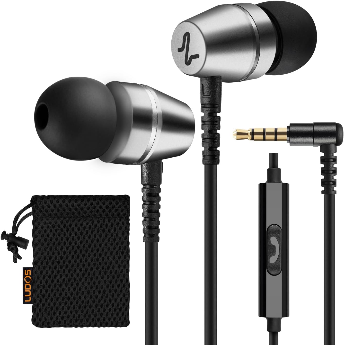 Ludos OMNITONE Wired Earbuds in-Ear Headphones, Earphones with Microphone, 5 Years Warranty, Noise Isolation Corded for 3.5mm Jack Ear Buds for iPhone, iPad, Samsung, Computer, Laptop, Gaming, Sports