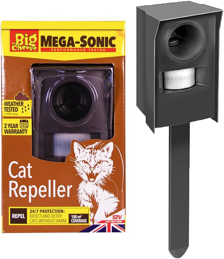 The Big Cheese Mega-Sonic Cat Repeller STV606 (Ultrasonic, Motion-Activated, Weather Tested, Humane) Clear One Size, Green