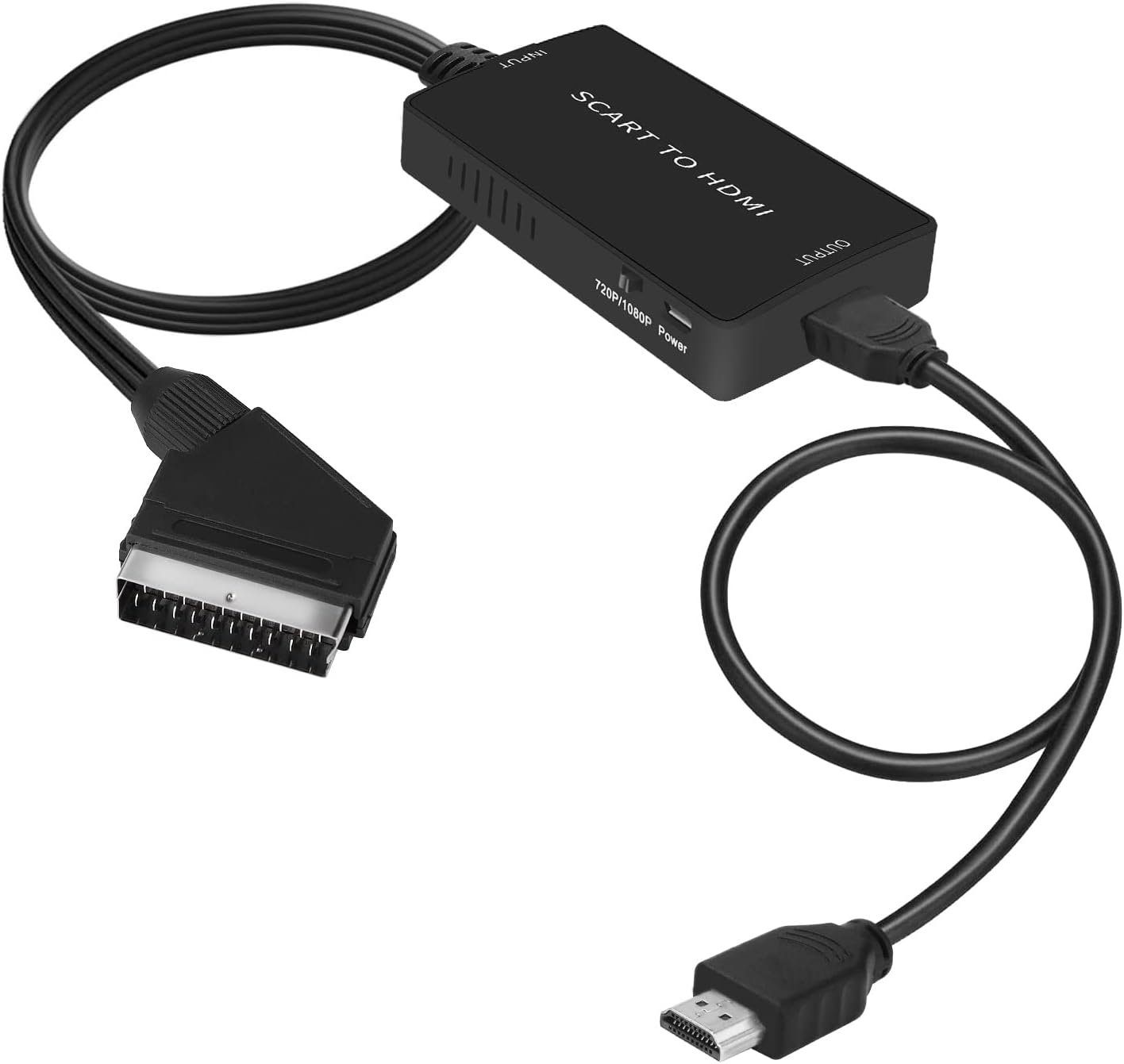 uhddadi Scart to HDMI Converter with HDMI Cable, Full HD 720P/1080P Switch Video Audio Converter for HDTV Monitor Projector STB VHS Xbox PS3 Sky Blu-ray DVD Player