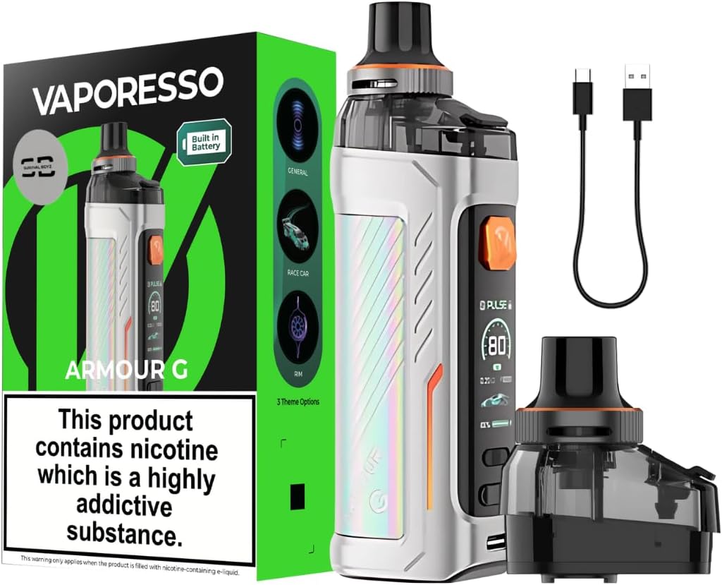 Vaporesso Armour G Kit (Silver) - 7 Colours to choose from - 80W / 3000mAH Internal Battery, Compatible will all Vaporesso GTX Coils - No Nicotine (Silver)