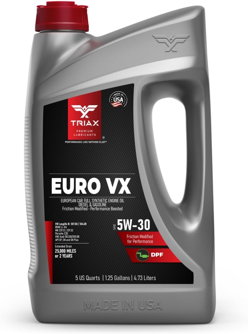 TRIAX Euro VX 5W-30 Full Synthetic Ester, Compatible with VW 507.00/504.00, VW Audi 502.00, 505.01, BMW LL-04, Porsche C30, ACEA C3, Mercedes 229.51, 229.5, 229.31 (5 Quart)