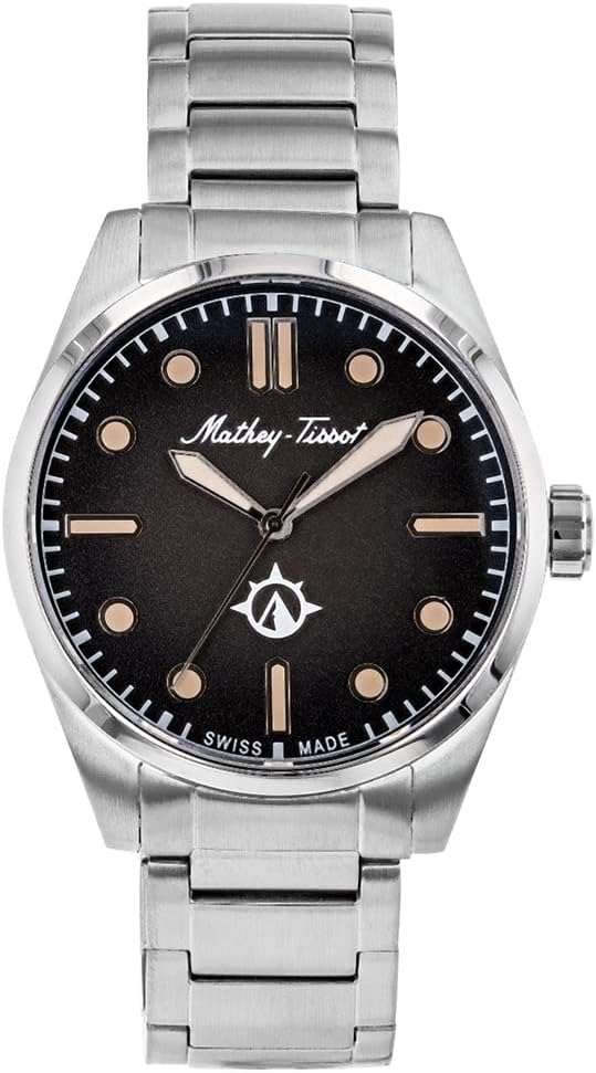 Mathey-Tissot Men's Ranger Swiss Quartz Watch – 42mm Stainless Steel Case with Black Dial and Silver Indexes, Three-Hand Analog Display, Stainless Steel Bracelet