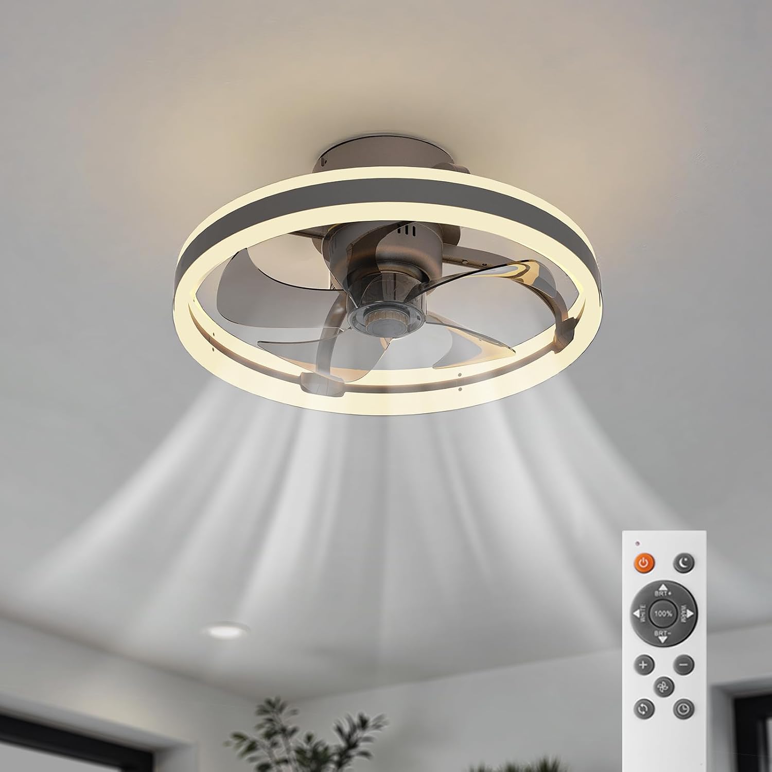 BKZO 50cm Ceiling Fans with Lights and Remote, Ceiling Fan with lamp, 6 Ventilation speeds, infinitely dimmable Light for Living Room, Bedroom, Office, 3000-5500K
