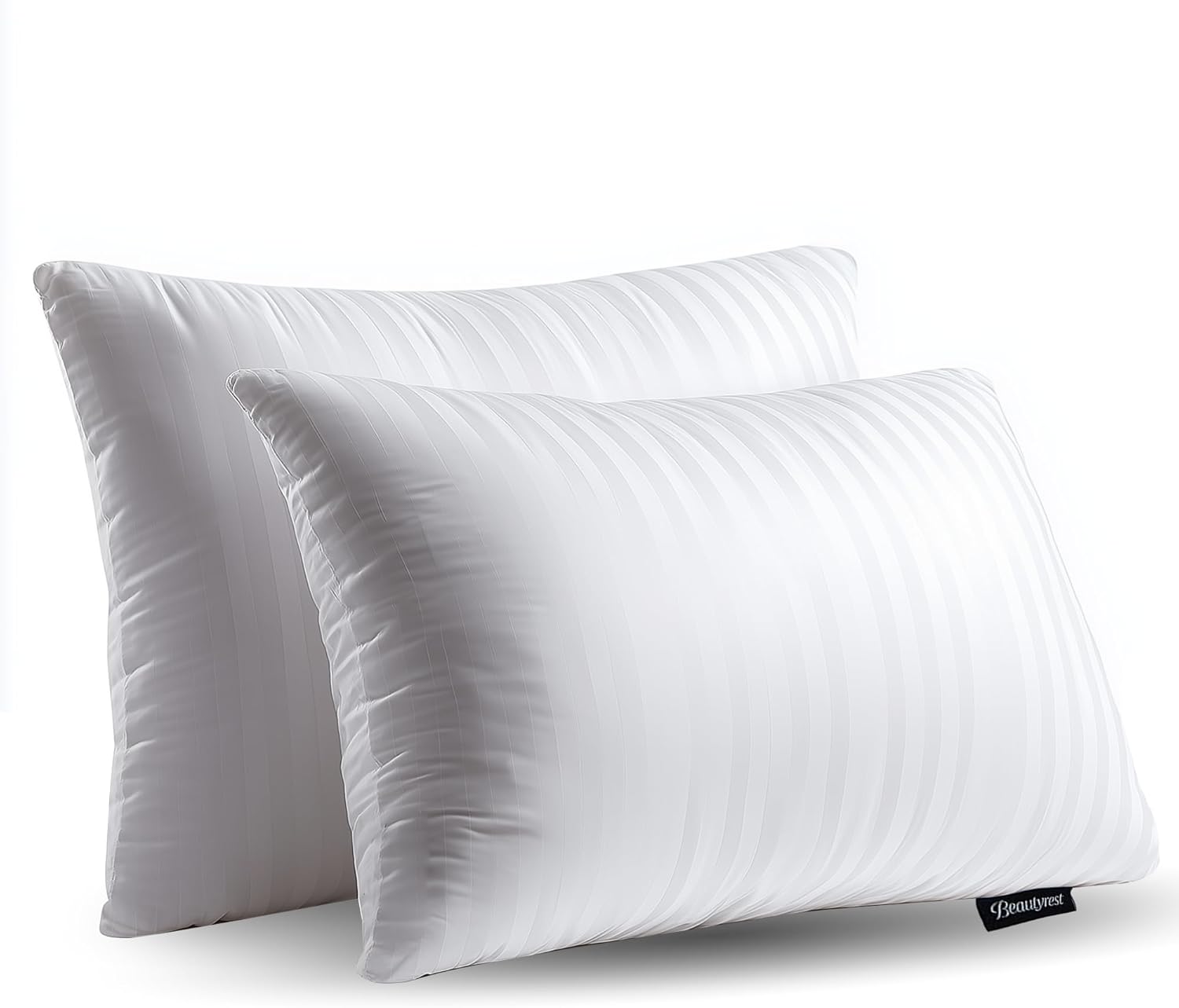 Beautyrest Luxury Goose Feathers Soft, 500 Thread Count Cover 20”x28”, Queen (Pack of 2), Supportive Fluffy Hotel Collection Side and Back Sleepers Bed Pillow, White 2