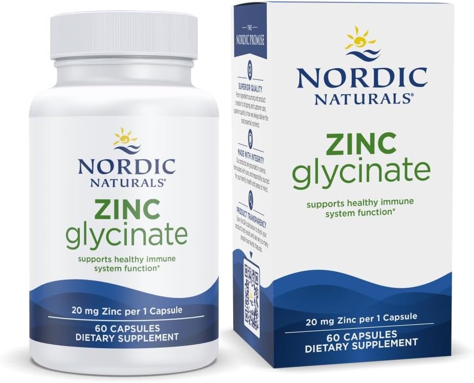 Nordic Naturals Zinc Glycinate 20mg, Highly Absorbable Supplements, 60Count