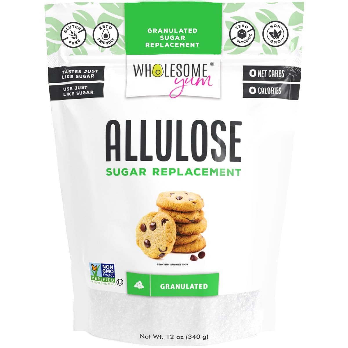 Wholesome Yum Allulose Sweetener, Natural Granulated Sugar Substitute | Keto Granulated Allulose. Pure, Sugar Free, Zero Calorie, 0 Carb, No Erythritol, Non GMO, Tummy Friendly, No Aftertaste(12oz)