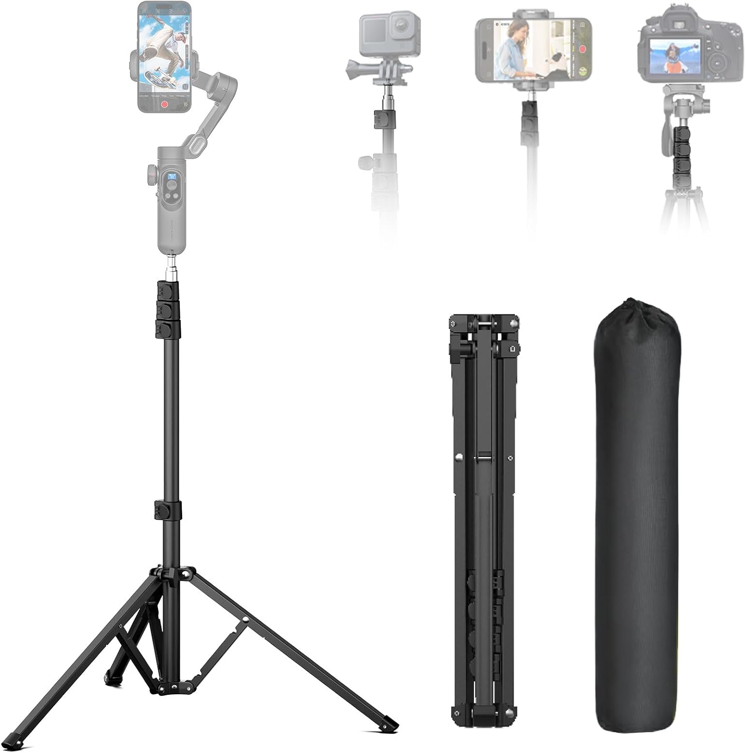 AOCHUAN 1.7M Complete Camera Tripod for Smartphones Camera Gimbal Stabilizers w/ 0.44m ~1.7m Aluminum Alloy Lighting Stand(T20)