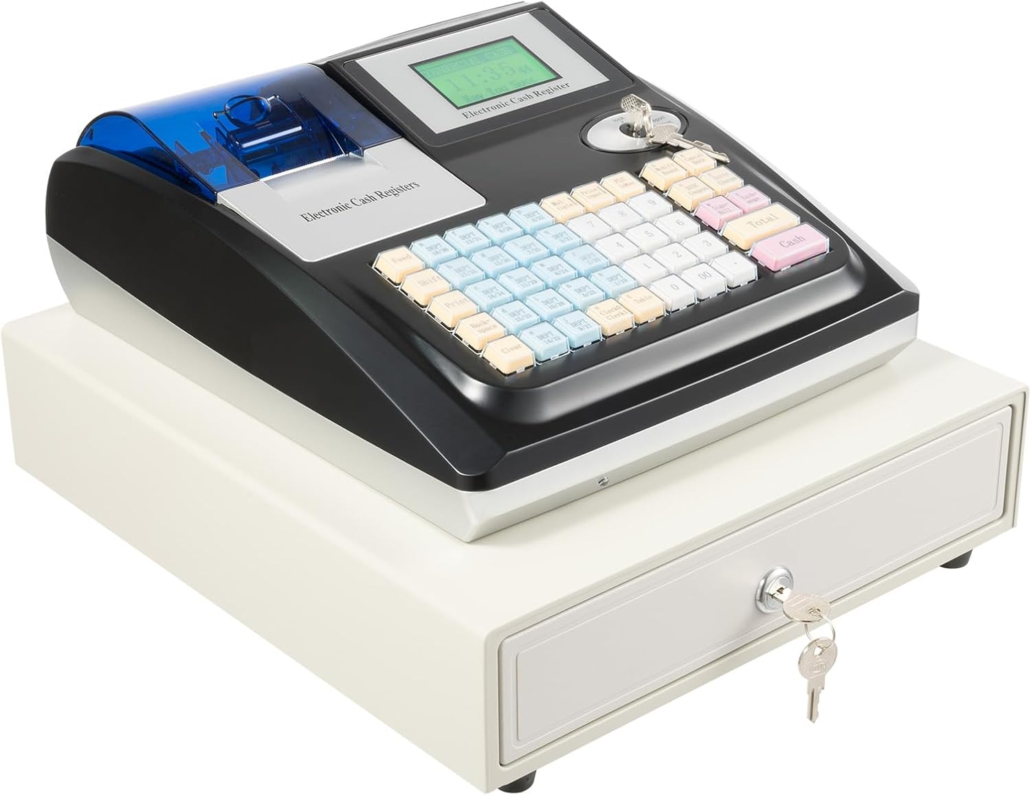 Cash Register for Small Businesses, 48 Keys Electronic Cash Registers, LED Retail POS System W/Printer Cash Drawer, Terminal Cashregister Complete for Retailer Supermarket