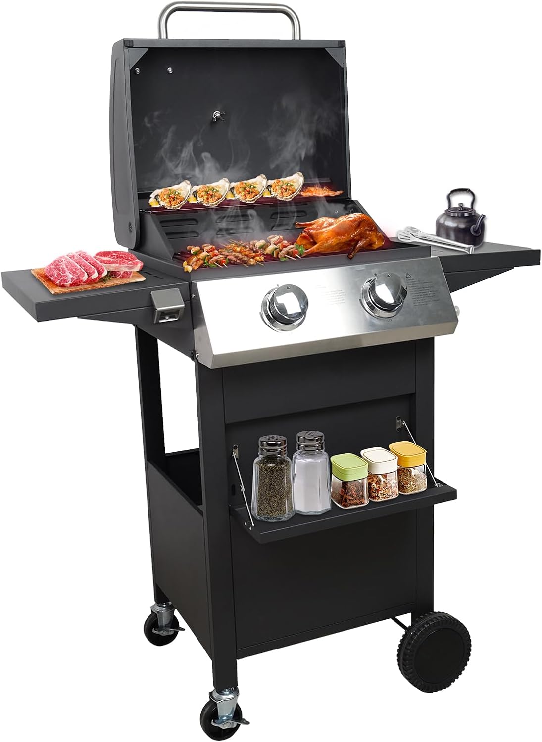 2 Burner Gas Grill, 20000 BTU Propane BBQ Grill for Summer Cook/Camp/Gift, Stainless Steel Barbecue Grill for Patio/Deck/Backyard