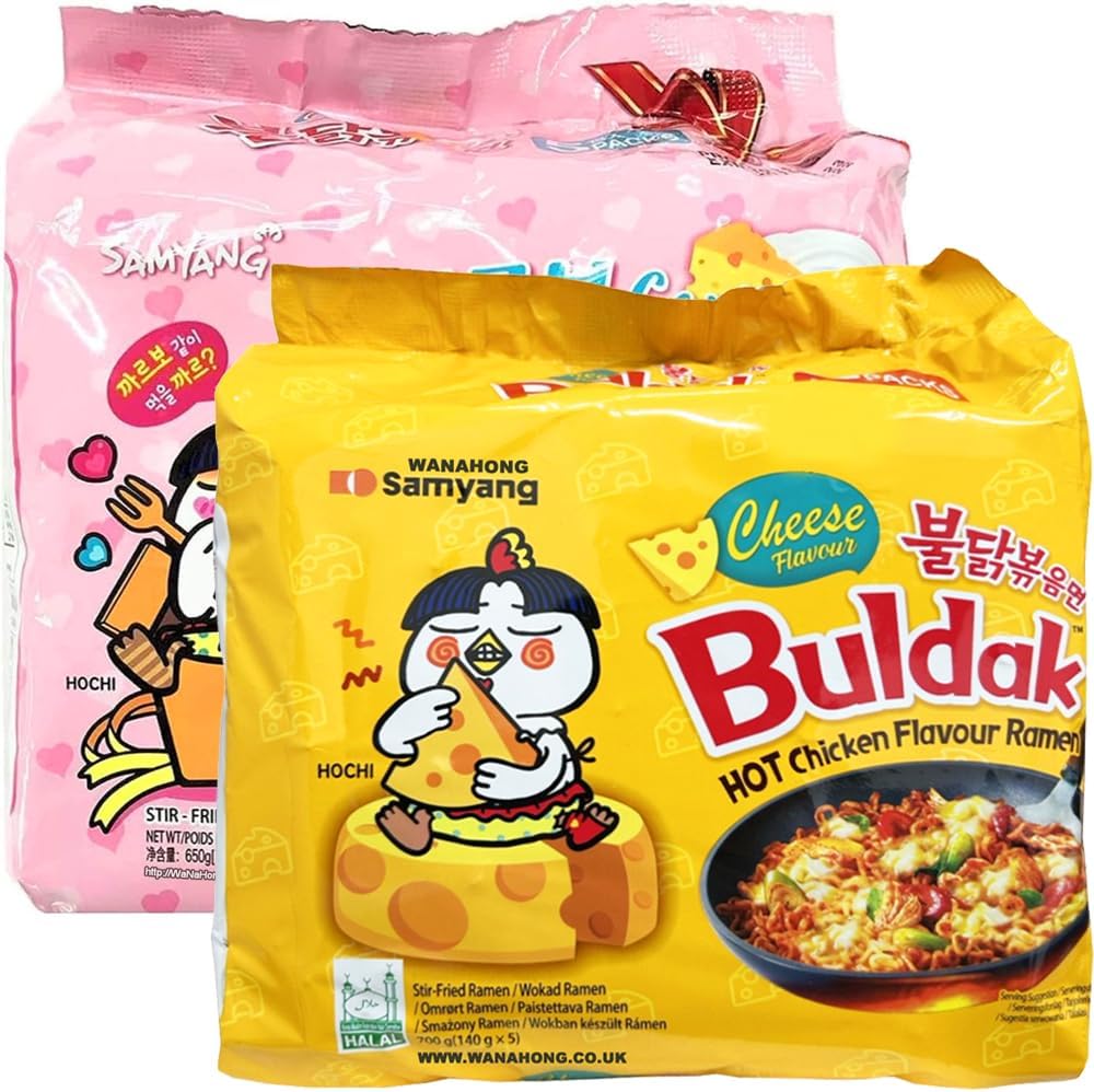 WaNaHong Samyang Hot Spicy Chicken Ramen Noodle Box (Carbonara Flavour 5 Packs & Cheese Flavour 5 Packs)