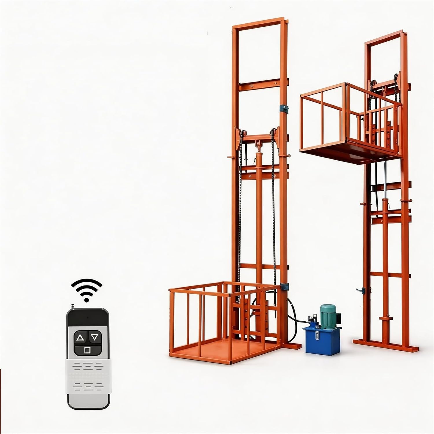 2200 lbs Capacity Electric Hydraulic Freight Lift, Customizable Vertical Cargo Elevator Platform with Remote Control, Heavy Duty Material Hoist Lift for Warehouse, Factory, Garage & Home