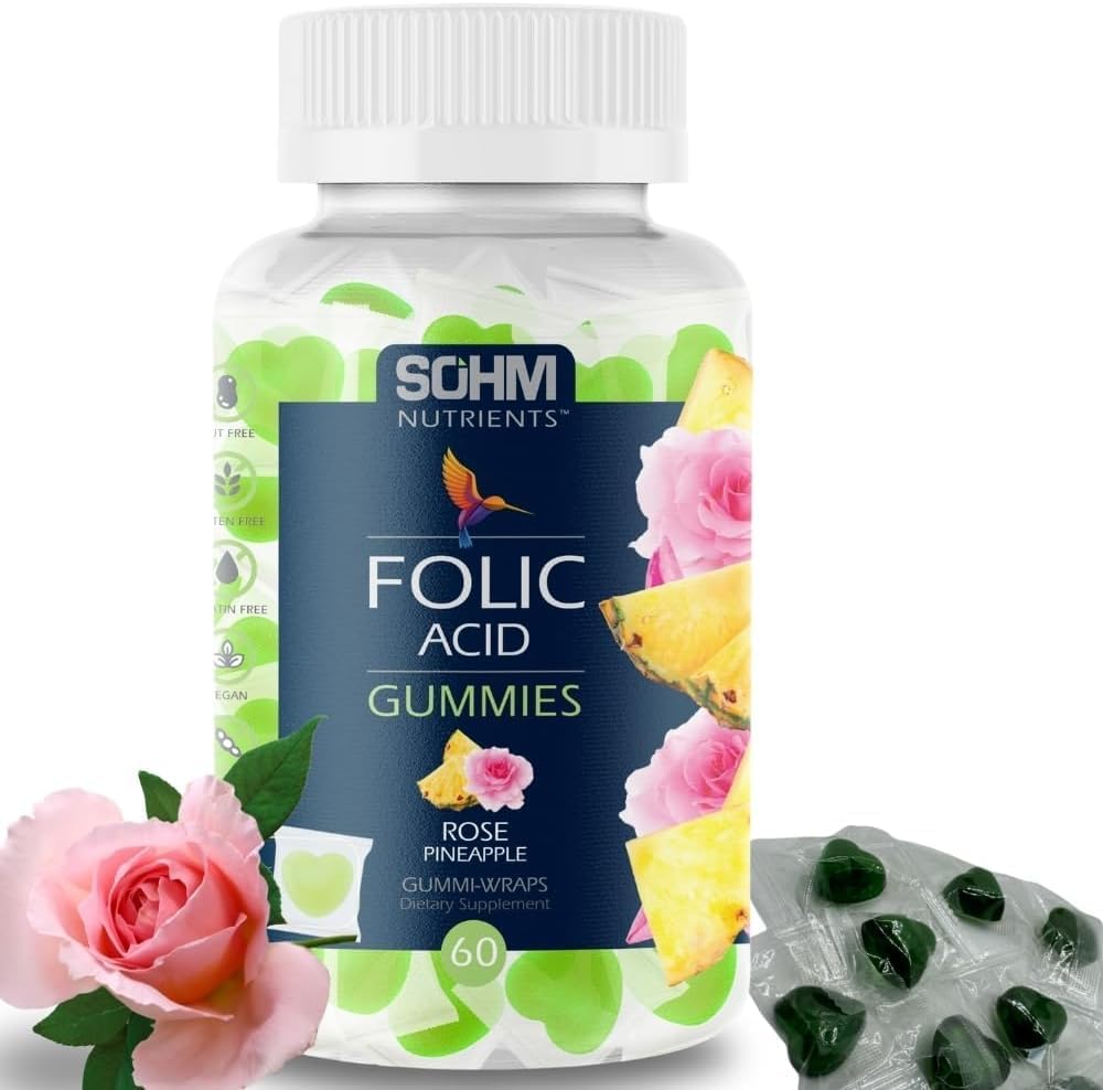 SOHM Folic Acid Gummies 300mcg, 60 Count, Supports Building Red Blood Cells, Vitamin B9 Gummies Vegetarian-B9 Vitamin Folic Acid