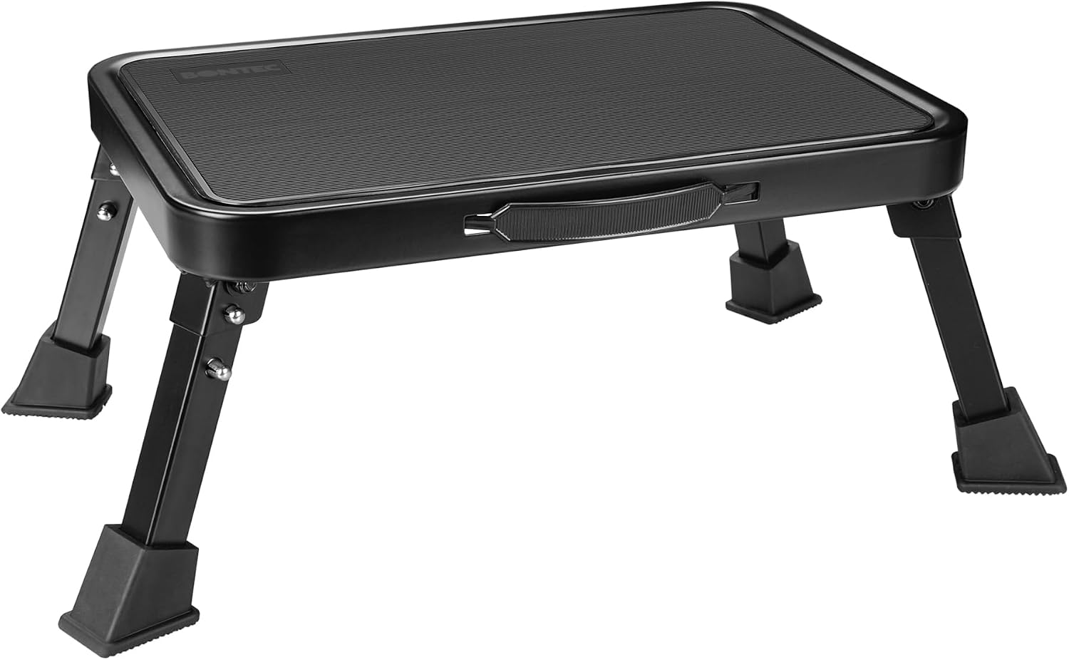 BONTEC Foldable Step Stool, Adjustable Step Stool with Non-Slip Platform, Step Ladder with Thick Rubber Feet, 330lbs Capacity, Ideal for Adults and Children in Kitchen, Bedroom, Office, RV, Black