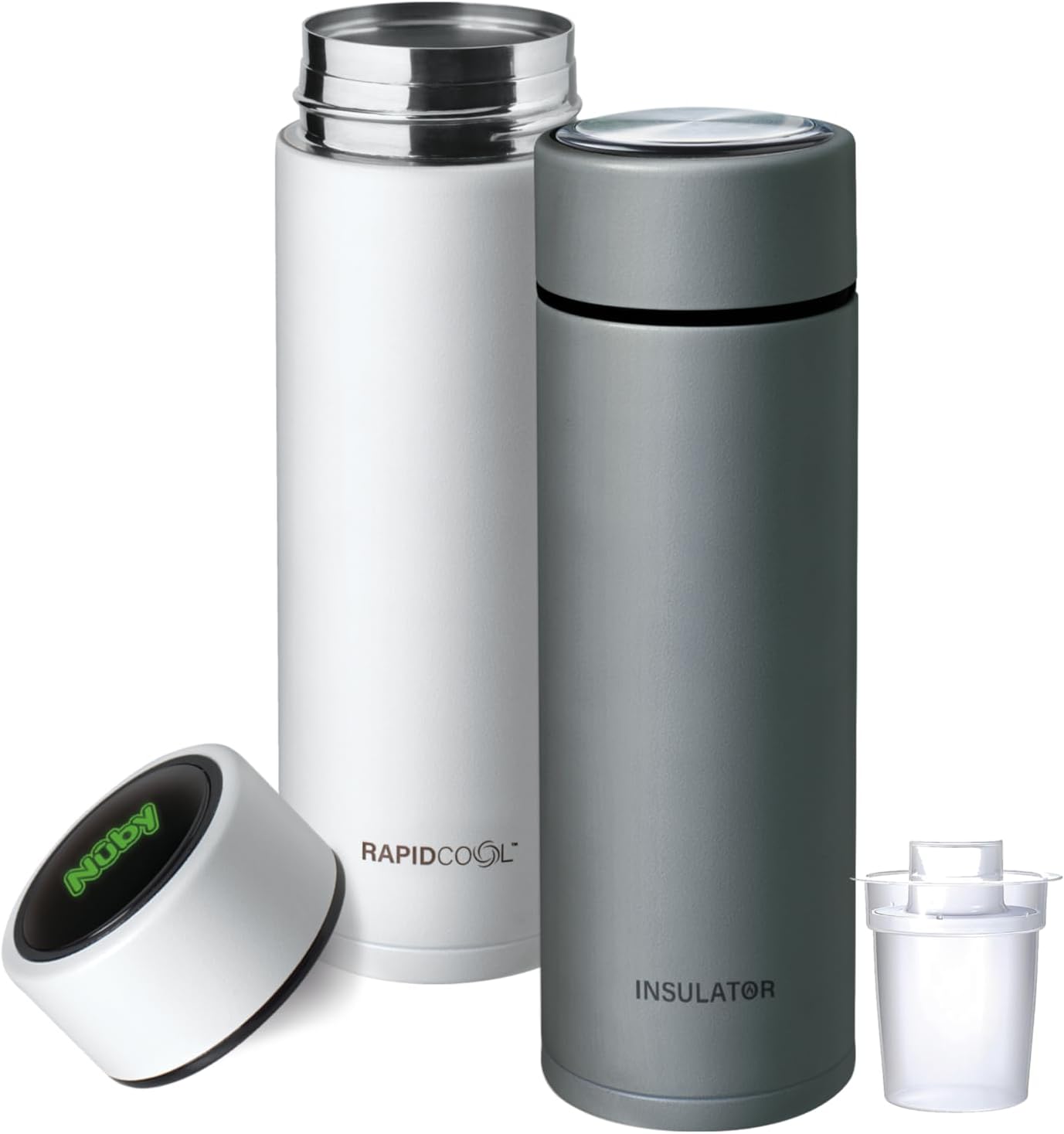 Nuby RapidCool Portable Baby Bottle Making Twin Pack - Prepare A Perfect Formula Feed in 2 Minutes | Includes: 1 Rapid Cool with 1 Digital Thermometer Lids, 1 Powder Dispensers & 1 Flask