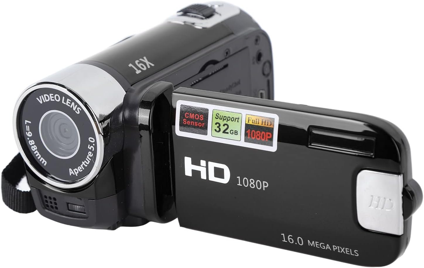 Handheld Video Camcorder, 1080P 16MP DV Camera 16x Digital Zoom Video Camera with 2.7in TFT Rotatable Screen and USB Cable (Black)