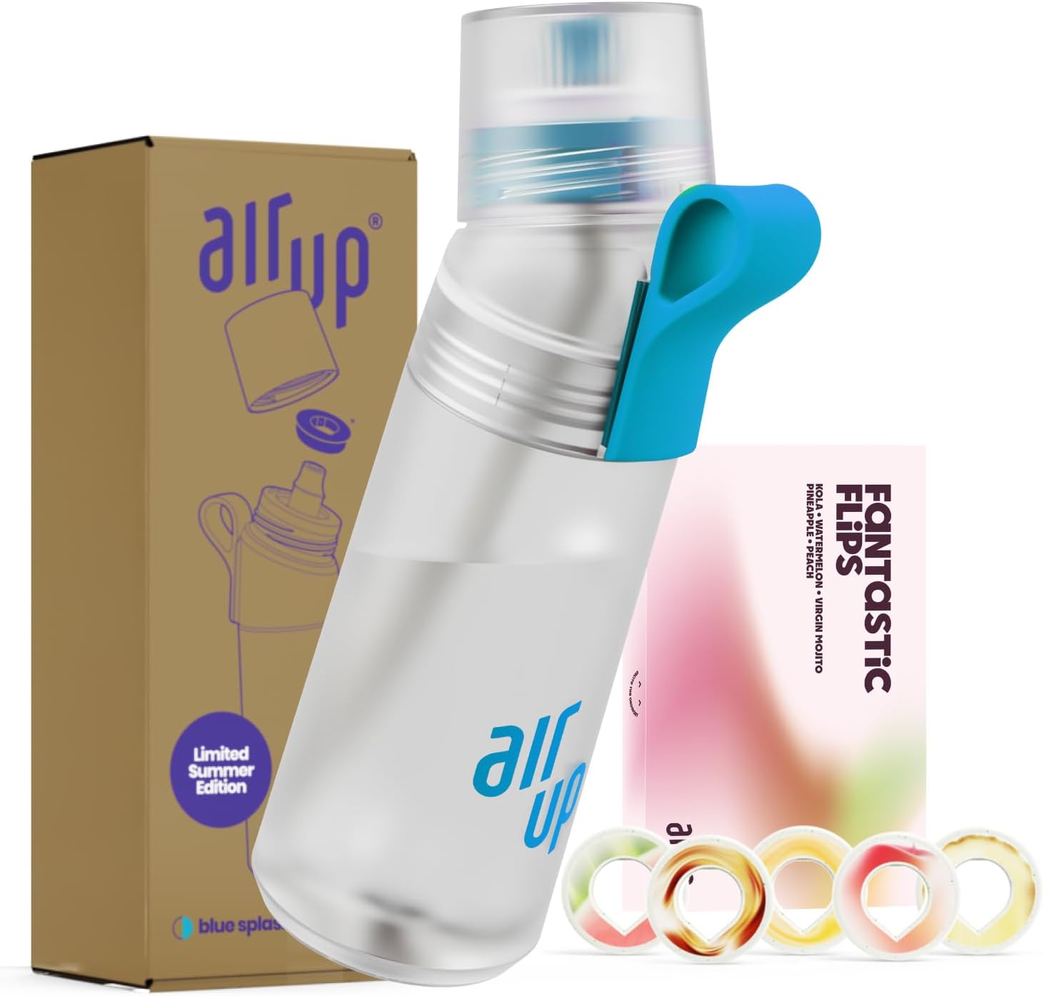 AIR UP® water bottle Twist Pro original starter set with pods in 5 flavours I 600ml drinking bottle with sugar-free flavouring I dishwasher-safe, BPA-free I in Blue Splash