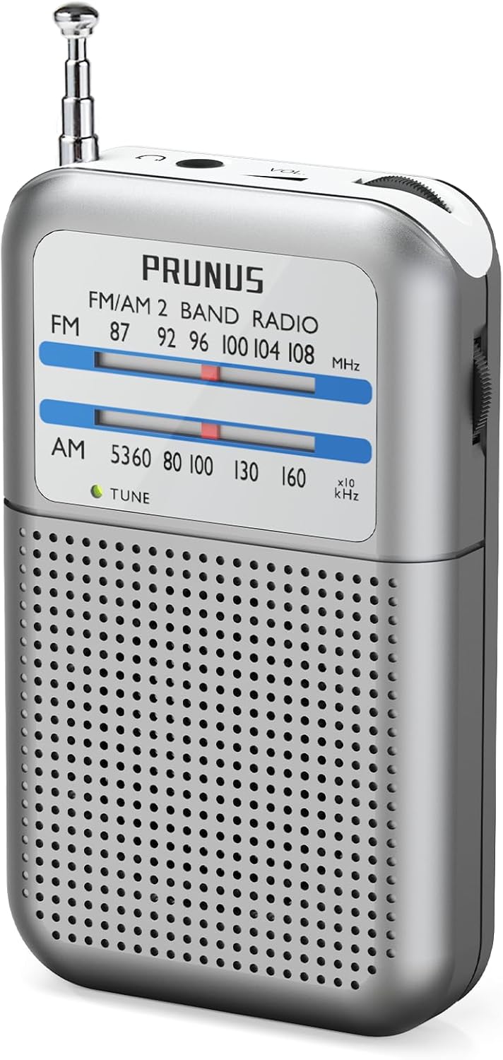 PRUNUS DE333 Portable Radios Small, Battery Radio Transistor with FM AM, Signal Indicator, AAA Battery Operated, Mini Pocket Radio for Walking Jogging and Camping