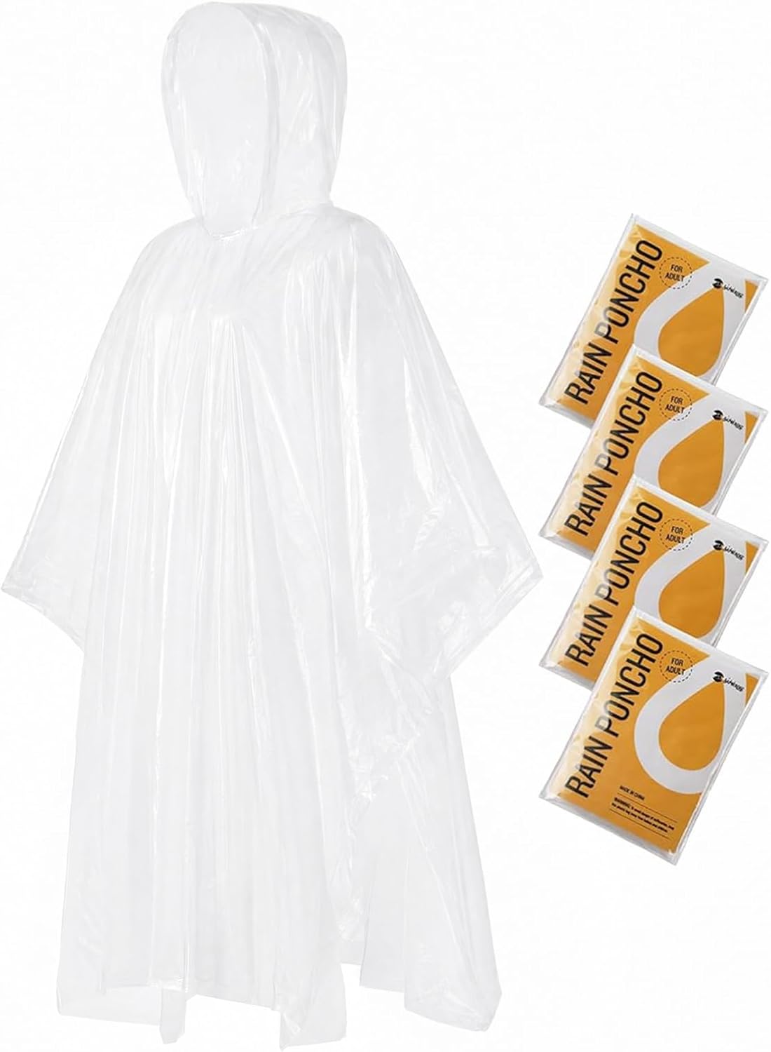 SaphiRose Disposable Adult Rain Ponchos Clear Emergency Raincoat